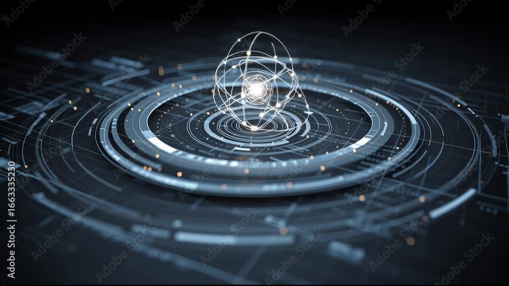 Poster explore the dynamics of atomic structures in a digital environment with intricate visual representat