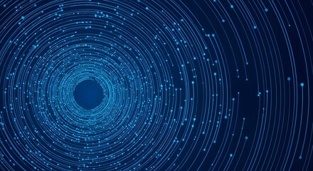 Abstract blue digital tunnel with glowing particles and lines, representing data flow and technology