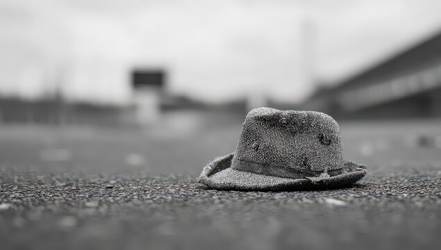 Fototapeta Gray Fedora Hat On The Street