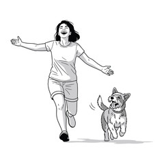 Joyful Reunion: A woman and her playful canine companion share a moment of pure joy. Capturing the elation of their connection, highlighting the bond of love and friendship.