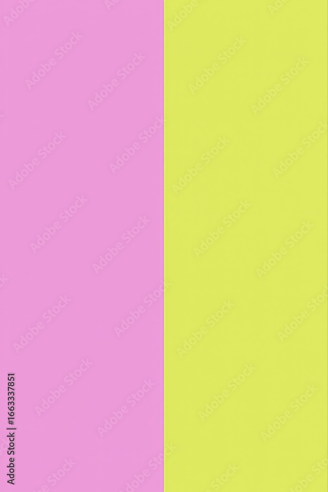Poster a vertical split between a soft pink and a bright yellow green color block background