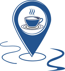 Vector art of coffee shop location pin with a steaming cup