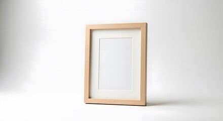 Empty wooden picture frame with white matting, displayed against a clean white background, ready for customization