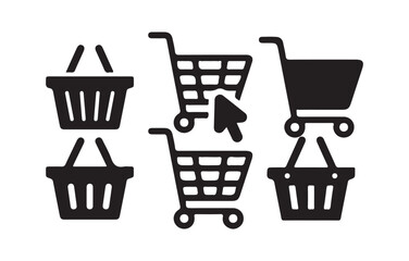 Black Shopping Cart Icon set. E-commerce, Retail, Purchase, Checkout icon, Buy on market or supermarket. victor illustration eps10