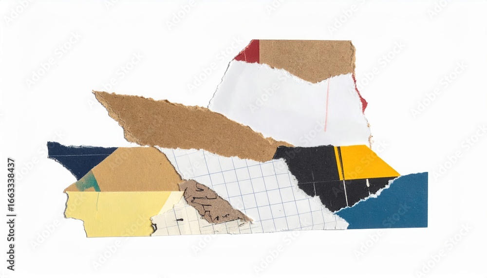 Poster a creatively arranged collage of different paper textures and colors creating an abstract compositio