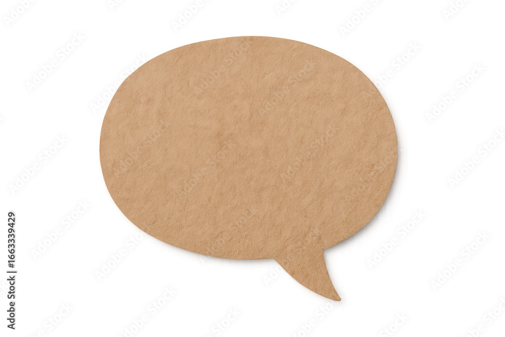 Aufkleber cardboard speech bubble symbolizing communication, featuring a rough texture and isolated on a trans