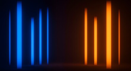Abstract digital art featuring vertical neon light streaks in blue and orange.