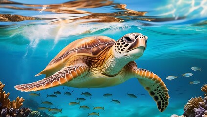 Fototapeta premium green sea turtle swimming