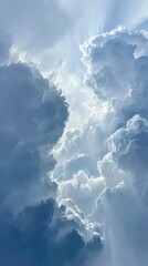 Dramatic Fluffy Clouds Illuminated By Sunlight
