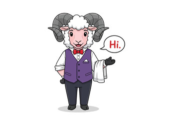 Cartoon ram waiter saying hi