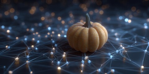A Glowing Pumpkin Surrounded by Interconnected Light Points, Highlighting the Fusion of Nature and Technology in a Captivating Visual Display
