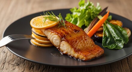 Exquisite dish presentation of glazed fish fillet with citrus accents recipe