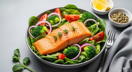 Nutritious salmon salad offering balanced diet and healthy meal option