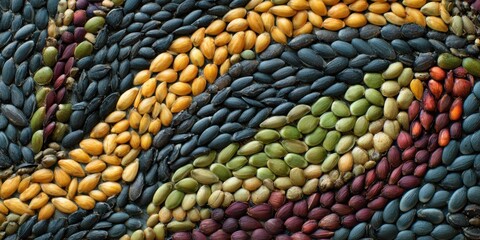 A Vibrant Mosaic of Diverse Seeds Showcasing Nature&rsquo;s Palette in Rich Textures and Colors for Botanical Enthusiasts and Culinary Applications