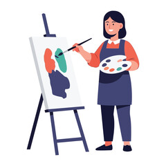 Fototapeta premium Artistic Pursuits: A woman embraces her creative passion, painting with a brush and palette. Capturing the moment of artistic expression, celebrating the beauty of creativity.