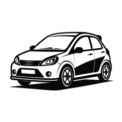 Isolated vector logo of a unique economy hatchback.