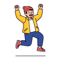 Joyful Leap: An enthusiastic youth leaps for joy, exuding boundless energy and happiness through playful illustrations of this youthful exuberance. 