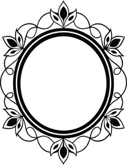 Elegant floral black border gracefully encircles an oval frame with a transparent background