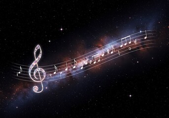Musical notes float through space, creating a cosmic symphony of stars