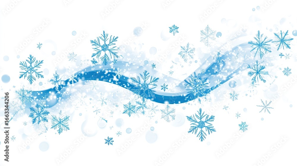 Poster light blue snowflake pattern with sparkles and flowing waves