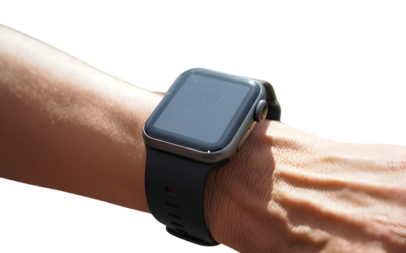 Modern smartwatch on a person's wrist, showcasing technology and everyday convenience