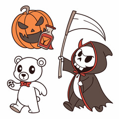 Halloween line icon set. Group of object. Ghost, horror, celebration, moon, witch, pumpkin.