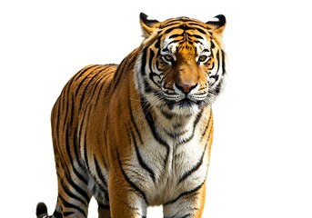 Naklejka premium Beautiful bengal tiger isolated on white background is looking at camera