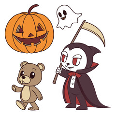 Halloween line icon set. Group of object. Ghost, horror, celebration, moon, witch, pumpkin.