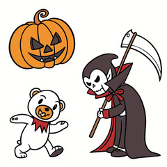 Halloween line icon set. Group of object. Ghost, horror, celebration, moon, witch, pumpkin.