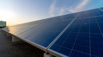 Blue Solar Panels . Clean Renewable Energy and Sustainable Power Technology