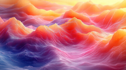 Obraz premium A vibrant, abstract 3D landscape of undulating waves, rendered with a soft, multi-color palette, inviting exploration and contemplation. A testament to the power of generative AI to create captivating