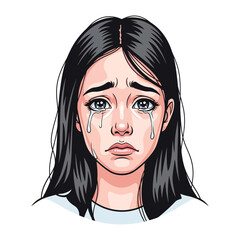 Tearful Portrait: A poignant portrait of a young woman overwhelmed by sorrow, with tears streaming down her face. This image captures the raw emotion of grief and despair.