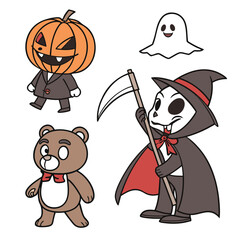 Halloween line icon set. Group of object. Ghost, horror, celebration, moon, witch, pumpkin.