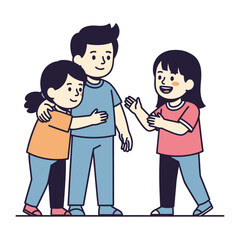 Family Connection: A heartwarming illustration captures the essence of family bonds with three figures engaging in a display of love and affection. Embrace the moment and celebrate family.