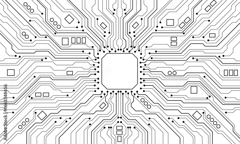 Poster abstract black circuit board technology connected lines electronics elements computer motherboard ch