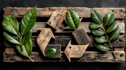 Recycle symbol of wood and leaves