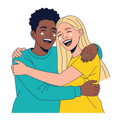 Joyful Embrace: Two friends share a moment of pure joy, their faces radiating warmth and happiness as they embrace. An illustration perfectly capturing the bond of friendship and shared laughter.