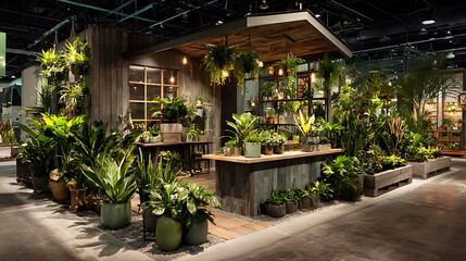  Trade show stand displaying a variety of house plants and gardening tools (2)