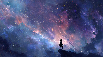  Young voyager midway across the universe amidst star clusters and nebulae (3)