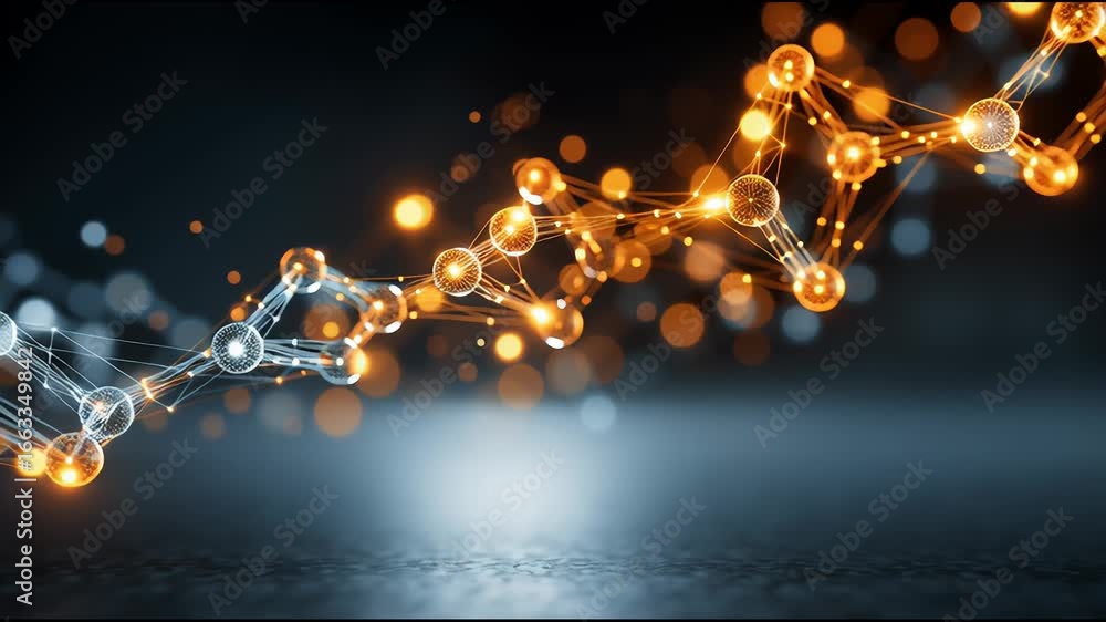 Poster explore the dynamic interaction of molecular structures in a high-tech visual representation showcas
