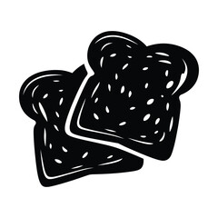 Two Slices of Bread Toast Black and White Food Illustration