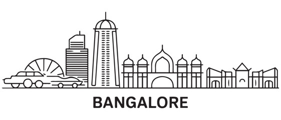 Bangalore skyline with line art style vector illustration. Modern city design vector. Vector black silhouette. with white background