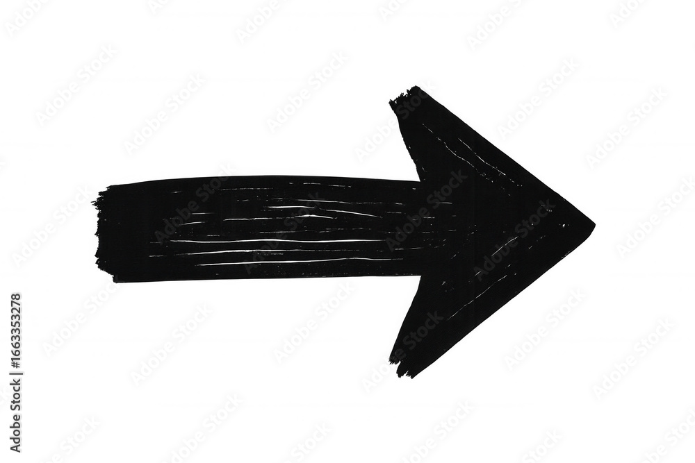 Poster right-pointing hand-sketched black arrow on transparent background, indicating direction and emphasi