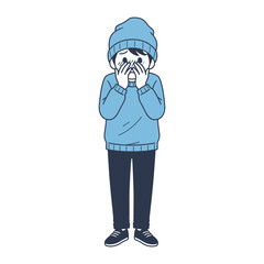 Cold Weather Feeling: A person dressed in winter attire experiences the chill of the season. This image captures the feeling of cold weather.