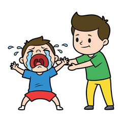 Anxious Moment: A worried child, overwhelmed by an emotional crisis, is comforted by a figure attempting to offer assistance. 