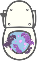 Toilet with germs illustration