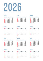 Vector Black 2026 Year Calendar Printable Template