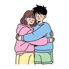 Obraz premium Joyful Embrace: Two figures share a heartwarming embrace, showcasing the warmth of affection and the intimacy of a tender bond, capturing a sweet moment of love and tenderness.