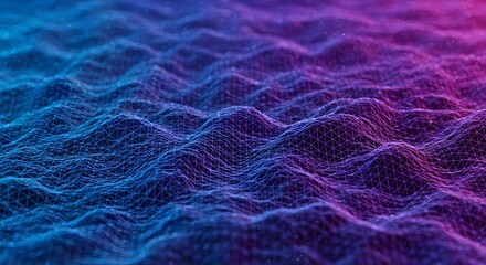 Abstract wave pattern with blue and pink gradient, creating a textured surface with a digital mesh effect. Abstract digital wave design