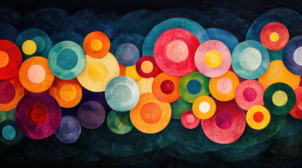 A vibrant, circular doodle pattern, a symphony of hues, unfolds across a canvas of seamless elegance, offering a playful and whimsical backdrop perfect for children's parties or contemporary 